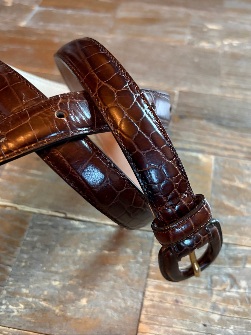 Mark Shale Croc Embossed Leather Skinny Belt